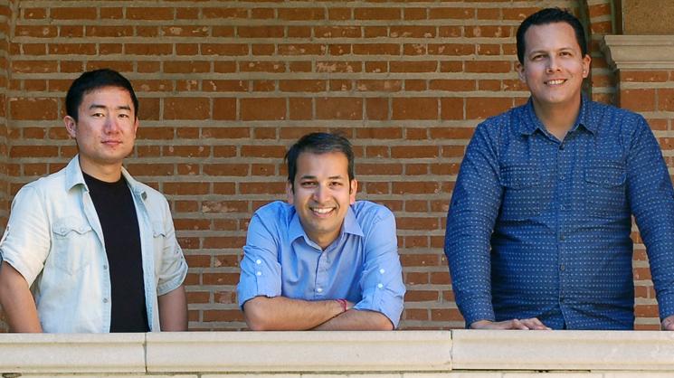 Chen Luo (left), Anshumali Shrivastava, and Juan Jose Gonzalez Espana have developed a navigational location detection system that uses existing sensors in mobile devices.