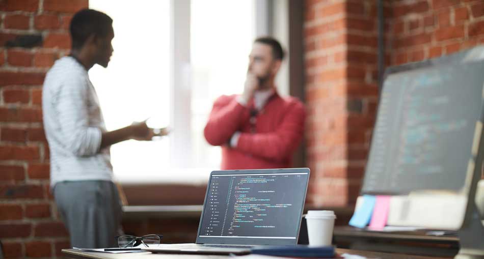 Data Scientist collaborating with Software Engineer at a company