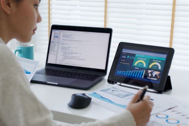 Woman data scientist working on a problem  