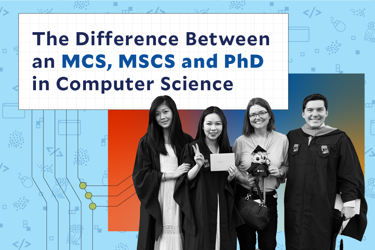  Comparison chart illustrating the differences between MCS, MCS, and PhD in Computer Science programs.