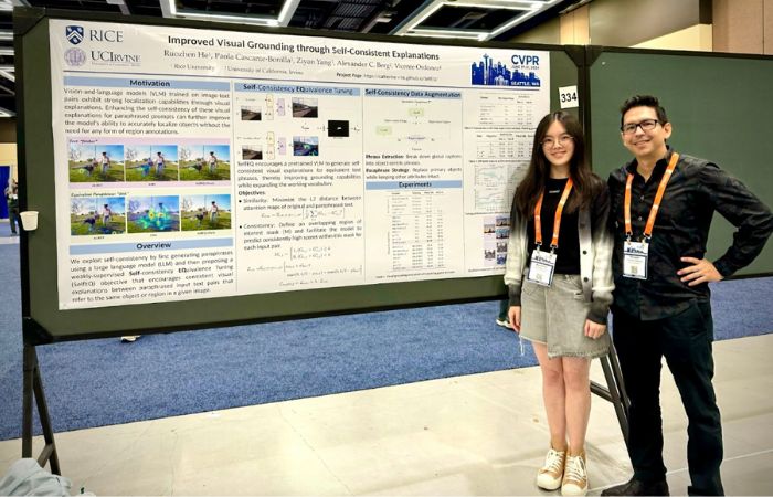 Catherine He and Vicente Ordóñez after the poster session at CVPR 2024 in Seattle. 