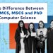  Comparison chart illustrating the differences between MCS, MCS, and PhD in Computer Science programs.